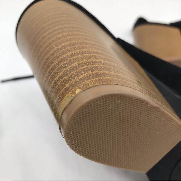 Qupid Perforated Black Faux Suede Open Toe Lace Up Cut Out Ankle Heels - Picture 15 of 15